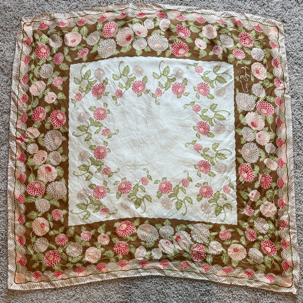 Vintage 70s Anne Fogarty for David E Schwib Silk Floral Scarf 26x26